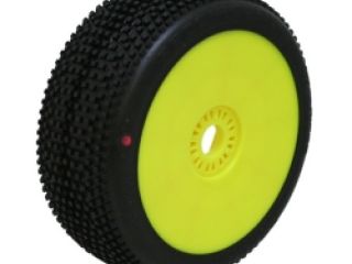 HOT DICES (Xtreme/červená směs) Off-Road 1:8 Buggy gumy nalep. na žlutých disk. (2ks.)